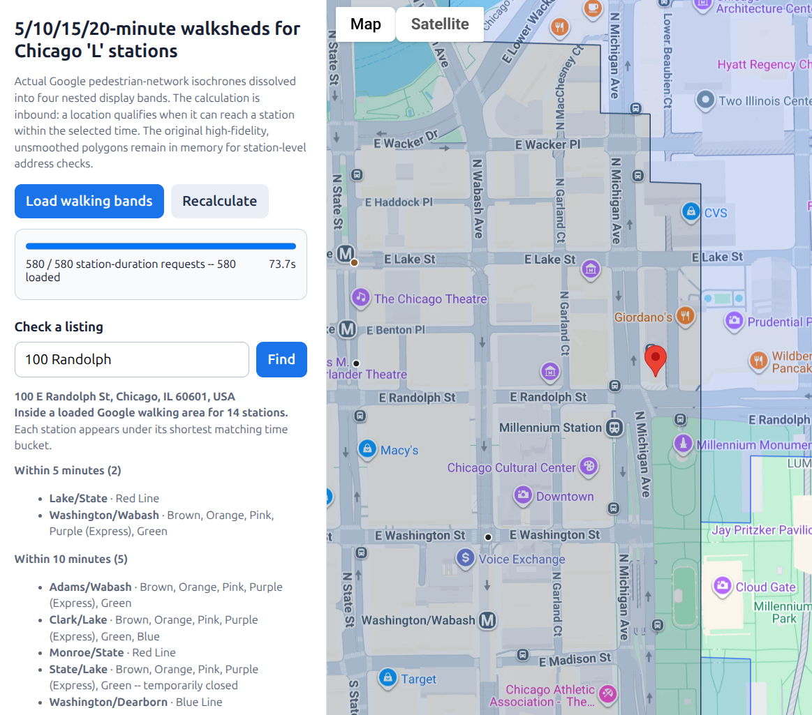 5/10/15/20-Minute Walksheds for Chicago 'L' Stations